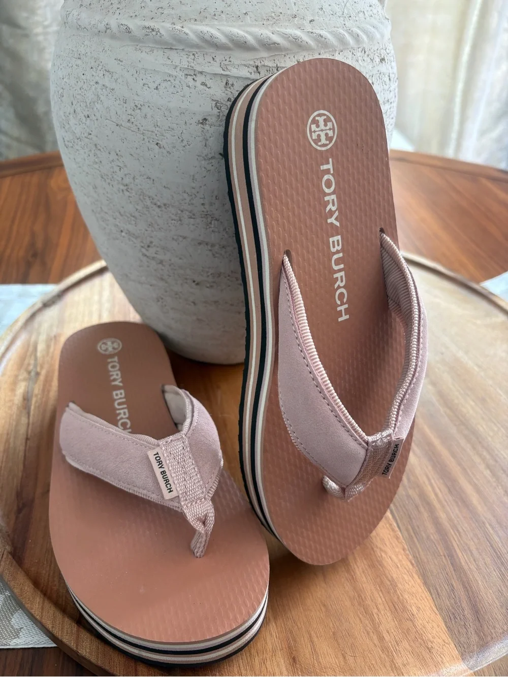Tory Burch Pink Suede Platform Flip Flop Sandals